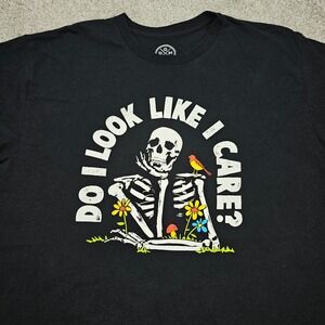 Do I Look Like I Care Black‎ Skeleton Graphic T-Shirt Funny Halloween Goth